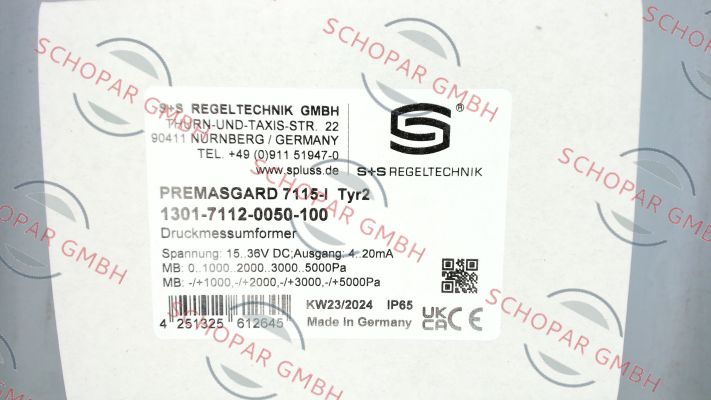 S+S REGELTECHNIK-P/N: 1301-7112-0050-100, Type: 7115- I - (Q)