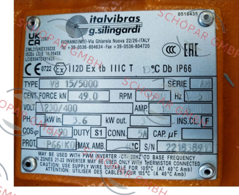 Italvibras-VB 15/5000, 230/400 V, 50 Hz, 1500 1/min