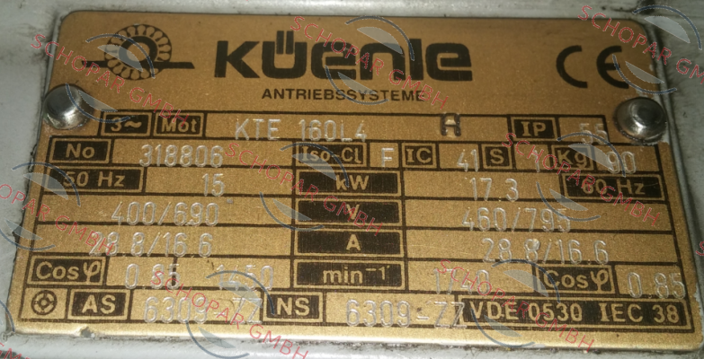 Küenle-motor KTE 160L4      SERI NO :318806
