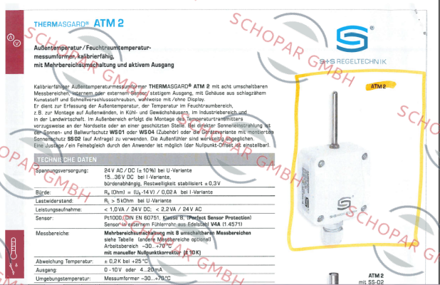 S+S REGELTECHNIK-ATM2-U (p/n 1101-1141-0009-900)