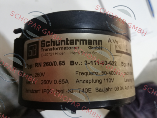 Schuntermann Transformatoren-Type: RN 260/0.65