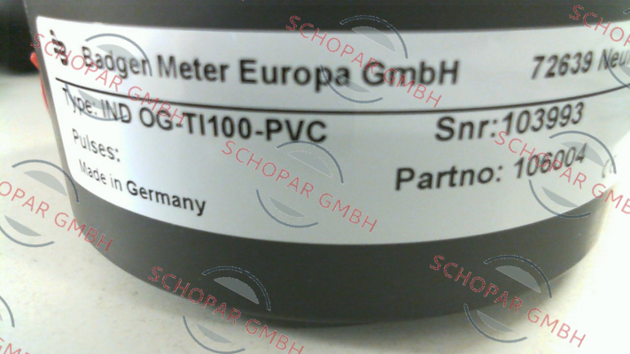 Badger Meter-P/N 106004 Type: Industrial OG-TI100-PVC