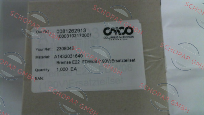 Stahl CraneSystems-E22 FDW08 (190V) brake for s/n 3113548- STAHL CraneSystems